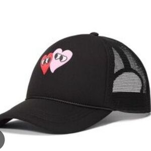 NWT Black Trucker Hat with Heart Design Victoria Secret PINK